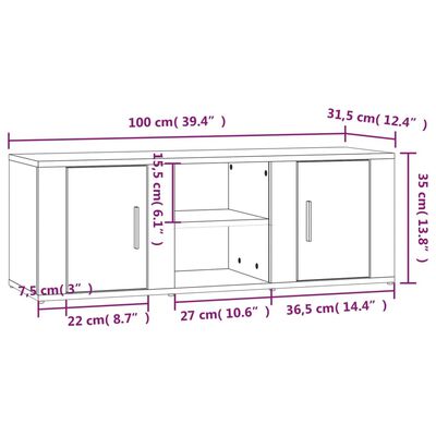 vidaXL ТВ шкаф, бял гланц, 100x31,5x35 см, инженерно дърво