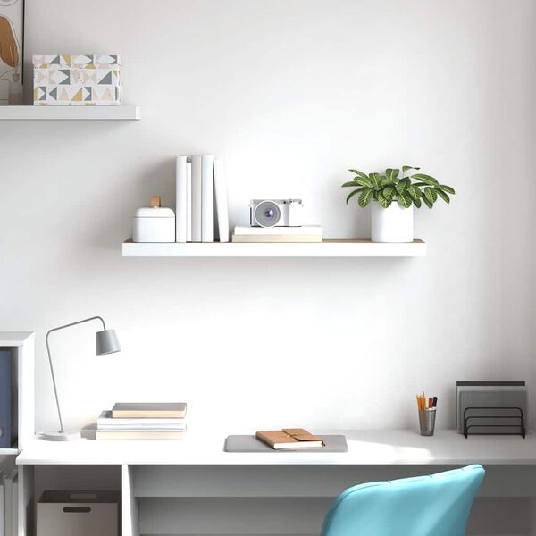 vidaXL Окачен стенен рафт, дъб и бял, 80x23,5x3,8 см, МДФ