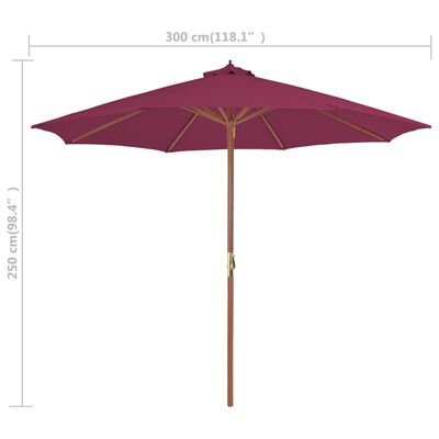 vidaXL Градински чадър с дървен прът, 300 см, бордо