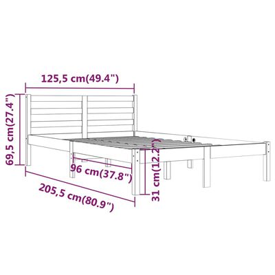vidaXL Рамка за легло, бор масив, 120х200 см, бяла