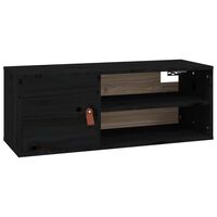 vidaXL Стенен шкаф, черен, 80x30x30 см, борово дърво масив