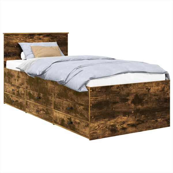 vidaXL Легло-диван Димящ дъб и черно 90 x 200 cm Инженерно дърво