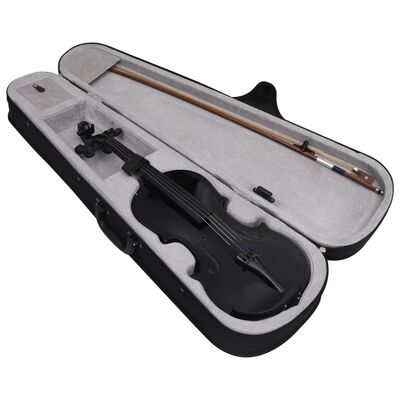 vidaXL Комплект цяла 4/4 цигулка с лък и подбрадник, черна