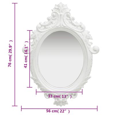 vidaXL Стенно огледало, стил замък, 56x76 см, бяло