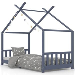 vidaXL Рамка за детско легло, сива, бор масив, 90х200 см