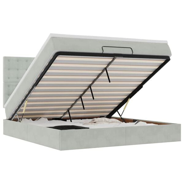 vidaXL Османска легло с матраци и LED, светлосиво, 180x200 см, кадифе