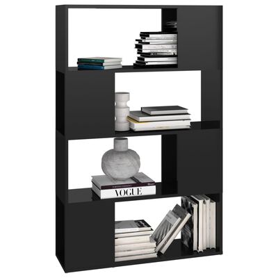 vidaXL Библиотека/разделител за стая, черен гланц, 80x24x124,5 см