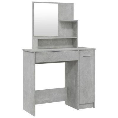 vidaXL Тоалетка с огледало, бетонно сива, 86,5x35x136 см