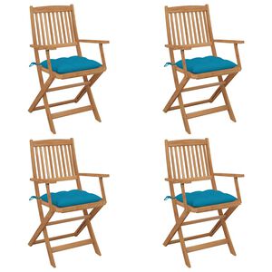 vidaXL Сгъваеми градински столове, 4 бр, с възглавници, акация масив