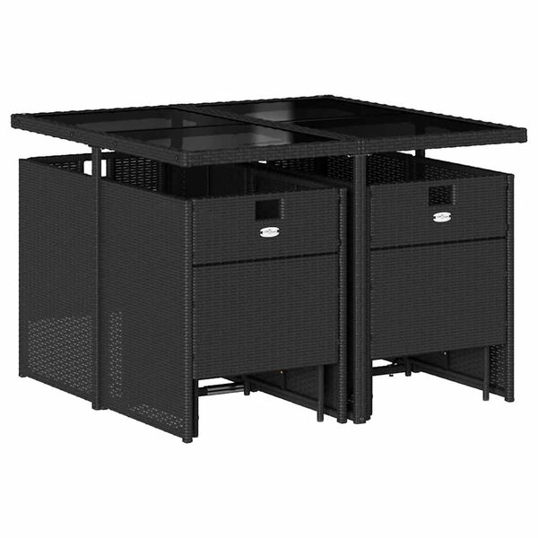 vidaXL Градински трапезен комплект възглавници 9 части черен полиратан