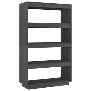vidaXL Библиотека/разделител за стая, сива, 80x35x135 см, бор масив