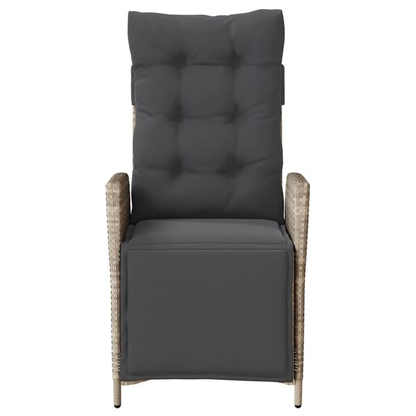 vidaXL Накланящ се градински стол с опора за крака светлосив полиратан