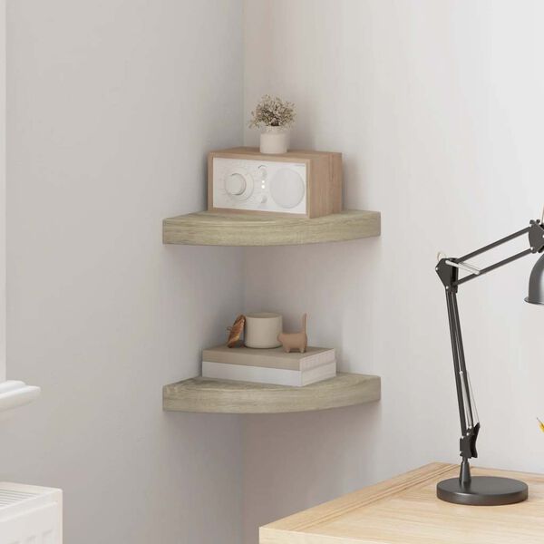 vidaXL Окачени ъглови рафтове, 2 бр, дъб, 25x25x3,8 см, МДФ