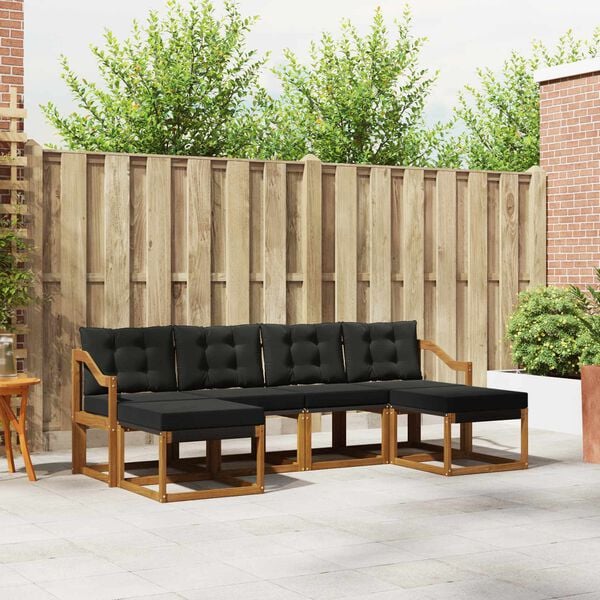 vidaXL Комплект дивани за открито 6 pcs Естествено и черно