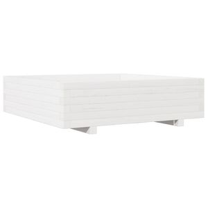 vidaXL Градински сандък, бял, 90x90x26,5 см, масивна борова дървесина
