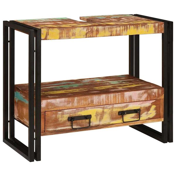 vidaXL Шкаф за мивка за баня Масивна регенерирана дървесина и желязо