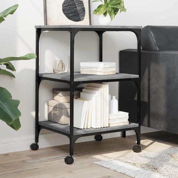 vidaXL Стойка принтер 3 нива сива сонома 50x41x75 см инженерно дърво