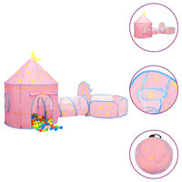 vidaXL Детска палатка за игра с 250 топки розова 301x120x128 см
