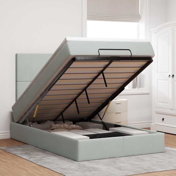 vidaXL Османска легло с матраци и LED, светлосиво, 120x190 см, кадифе