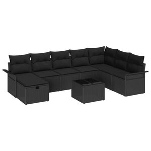 vidaXL Градински Софа Комплект с възглавница 9 pcs Черно Полиратан