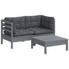 vidaXL Градински лаундж комплект с възглавници антрацит, 3 части, бор