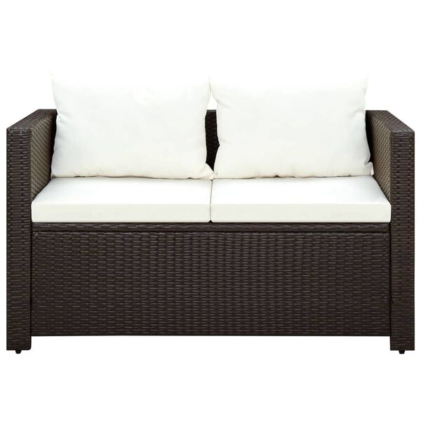 vidaXL Бистро комплект, 3 части, с възглавници, кафяв полиратан