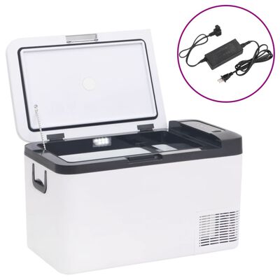 vidaXL Хладилна кутия с дръжка и адаптер черно и бяло 18 л PP и PE