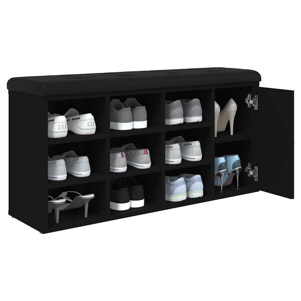 vidaXL Пейка за обувки, черна, 102x32x50 см, инженерно дърво