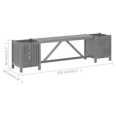 vidaXL Градинска пейка с 2 плантера, 150 см, акация масив, сива