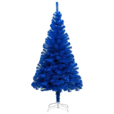 vidaXL Изкуствена осветена коледна елха с топки синя 240 см PVC