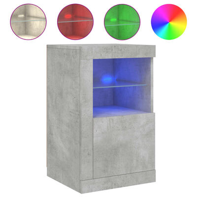 vidaXL Страничен шкаф с LED осветление, бетонно сив, инженерно дърво