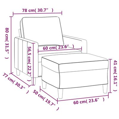 vidaXL Кресло с табуретка, тъмносиво, 60 см, кадифе