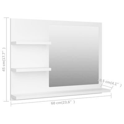 vidaXL Огледало за баня, бяло, 60x10,5x45 см, ПДЧ