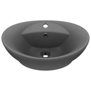 vidaXL Мивка с преливник лукс овал тъмносив мат 58,5x39 см керамика