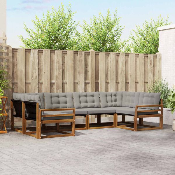 vidaXL Комплект дивани за открито 6 pcs Естествено и светло сиво