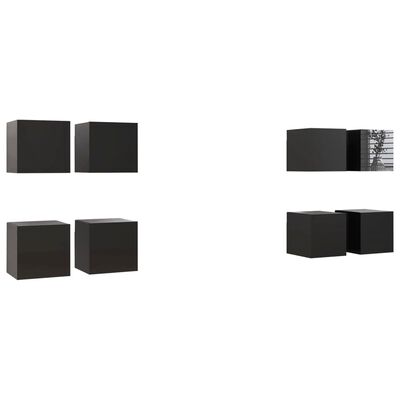 vidaXL ТВ шкафове за стенен монтаж, 8 бр, черен гланц, 30,5x30x30 см