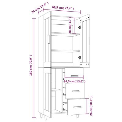 vidaXL Висок шкаф, бетонно сив, инженерно дърво