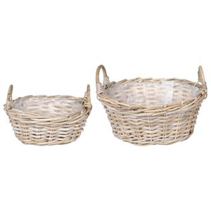 vidaXL Кошница за саксии със съхранение 2 pcs Сив Ратан Lacak