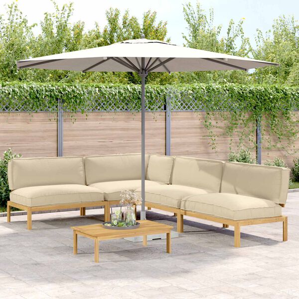 vidaXL Комплект дивани Едноцветен 5 pcs Бежово Солидно акациево дърво