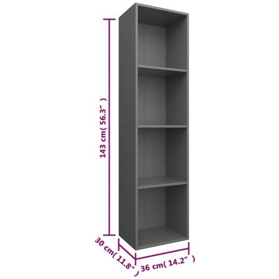 vidaXL Библиотека/ТВ шкаф, сива, 36x30x143 см, ПДЧ
