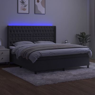vidaXL Боксспринг легло с матрак и LED, тъмносиво, 160x200 см, кадифе