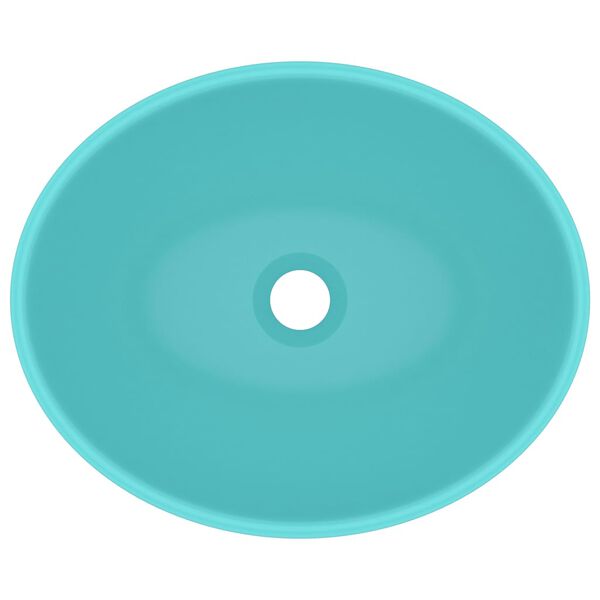 vidaXL Луксозна овална мивка, матово светлозелена, 40x33 см, керамика