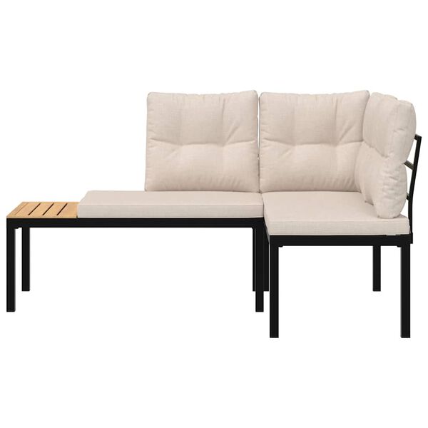 vidaXL Градински пейки 2 бр с възглавници черни прахово боядисан метал