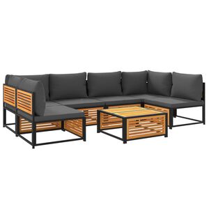 vidaXL Градински комплект диван, 7 части, с възглавници, акация масив