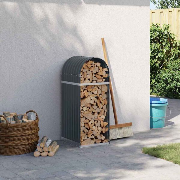 vidaXL Държач за дърва, антрацит, 40x45x100 см, поцинкована стомана
