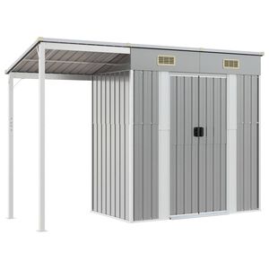 vidaXL Градинска барака с удължен покрив, светлосива, 277x107x181 см, стомана