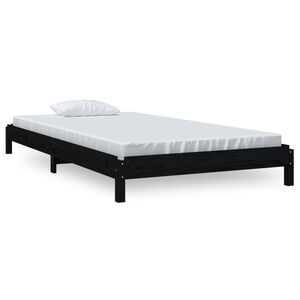 vidaXL Стифиращо легло, черно, борово дърво масив, 90x200 см