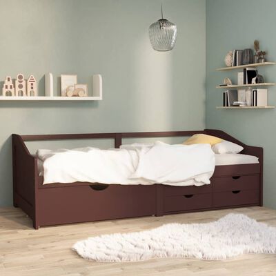 vidaXL 3-местно легло с чекмеджета тъмнокафяво бор масив 90х200 см