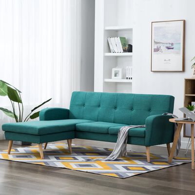 vidaXL Ъглов диван, тапицерия от текстил, 186x136x79 см, зелен