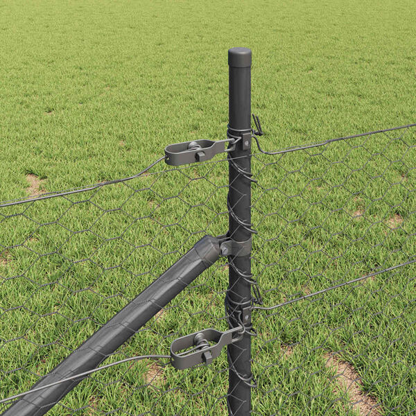 vidaXL Стълб за ограда. Сив 100 x 0,8 м (36 мм мрежа) Стомана и PVC